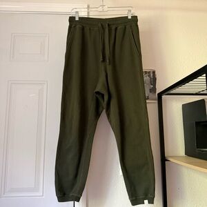 TKEES olive green cotton terry elastic waist cropped jogger sweat pants